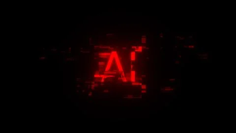 3D rendering AI text with screen effects of technological glitches Stock Illustration