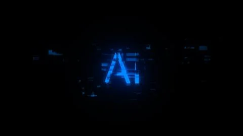 3D rendering AI text with screen effects of technological glitches Illustrazione stock