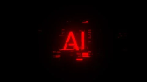 3D rendering AI text with screen effects of technological glitches Illustrazione stock