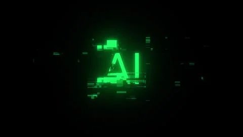 3D rendering AI text with screen effects of technological glitches Stock Illustration
