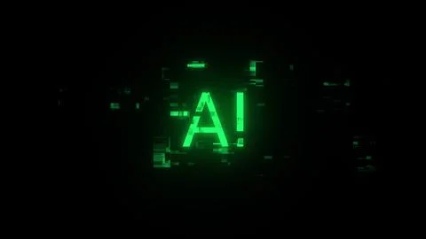 3D rendering AI text with screen effects of technological glitches Stock Illustration