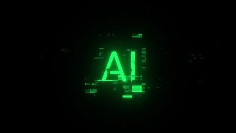 3D rendering AI text with screen effects of technological glitches Stockillustratie
