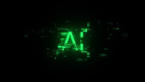 3D rendering AI text with screen effects of technological glitches Stock Illustration