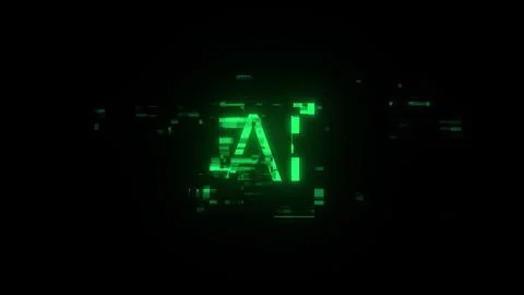 3D rendering AI text with screen effects of technological glitches Stock-Illustration