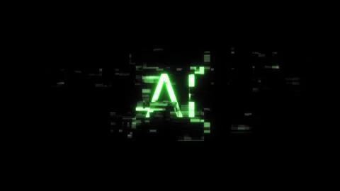 3D rendering AI text with screen effects of technological glitches Illustrazione stock