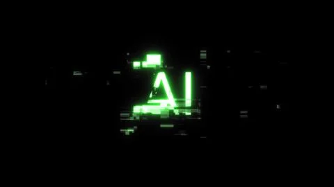 3D rendering AI text with screen effects of technological glitches Illustrazione stock
