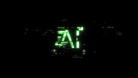 3D rendering AI text with screen effects of technological glitches Stock-Illustration