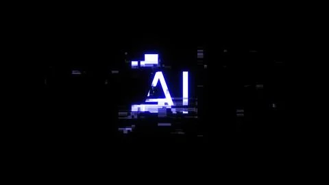 3D rendering AI text with screen effects of technological glitches Stock-Illustration