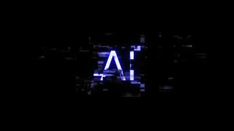 3D rendering AI text with screen effects of technological glitches Stock Illustration