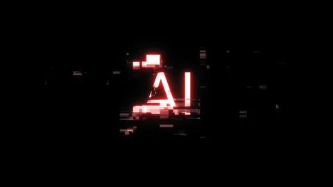 3D rendering AI text with screen effects of technological glitches Illustrazione stock