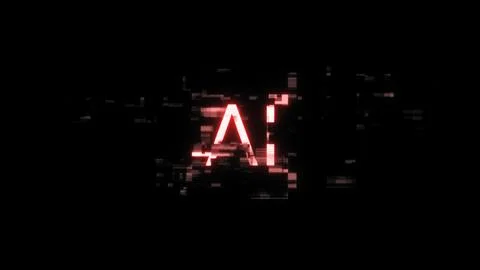 3D rendering AI text with screen effects of technological glitches Stock Illustration