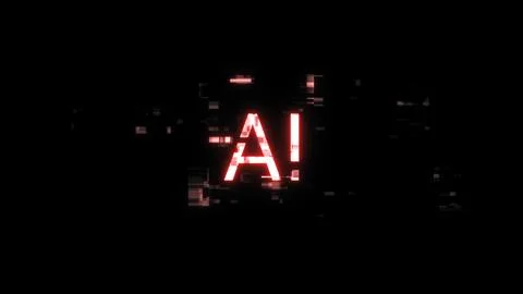 3D rendering AI text with screen effects of technological glitches Illustrazione stock