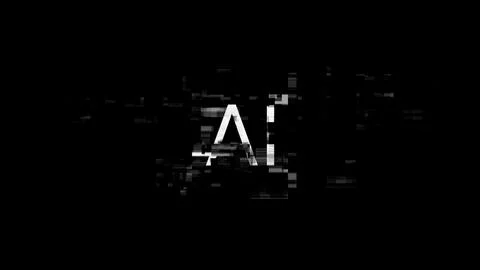 3D rendering AI text with screen effects of technological glitches Stockillustratie