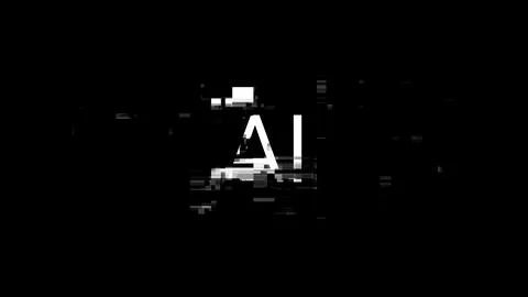 3D rendering AI text with screen effects of technological glitches Illustrazione stock