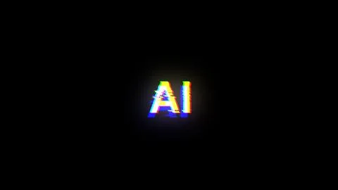 3D rendering AI text with screen effects of technological glitches Illustrazione stock
