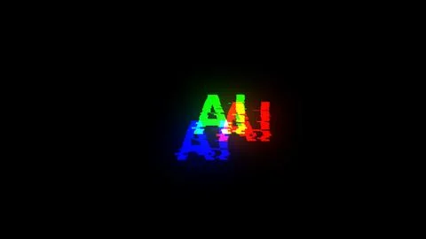 3D rendering AI text with screen effects of technological glitches Stock Illustration