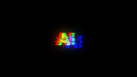 3D rendering AI text with screen effects of technological glitches Illustrazione stock