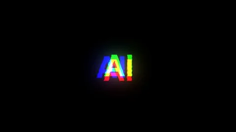 3D rendering AI text with screen effects of technological glitches Stock Illustration
