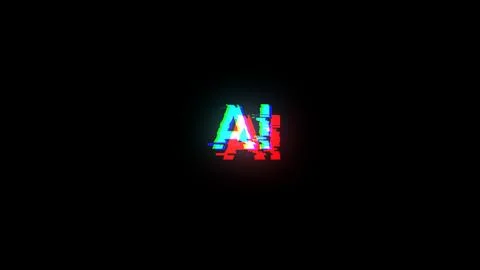 3D rendering AI text with screen effects of technological glitches Stock Illustration