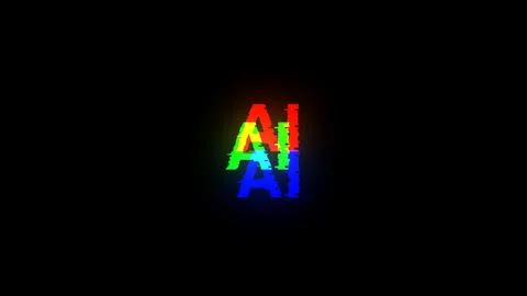 3D rendering AI text with screen effects of technological glitches 스톡 일러스트