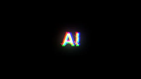 3D rendering AI text with screen effects of technological glitches Stockillustratie