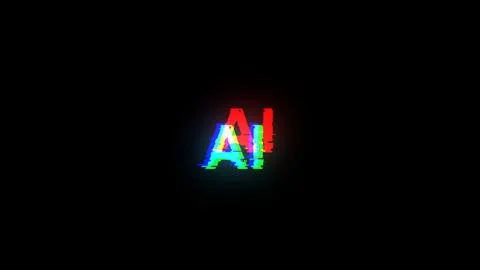 3D rendering AI text with screen effects of technological glitches Illustrazione stock
