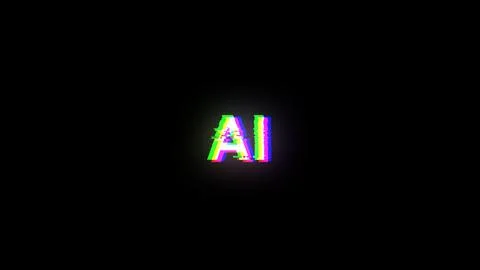 3D rendering AI text with screen effects of technological glitches Stock Illustration