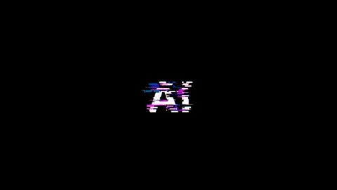 3D rendering AI text with screen effects of technological glitches Illustrazione stock