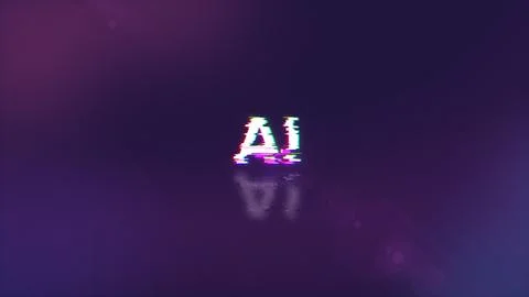 3D rendering AI text with screen effects of technological glitches Illustrazione stock
