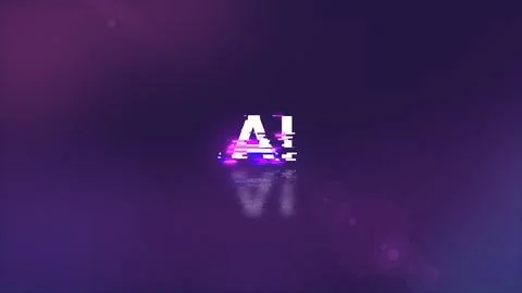 3D rendering AI text with screen effects of technological glitches Stock Illustration