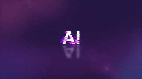 3D rendering AI text with screen effects of technological glitches Illustrazione stock
