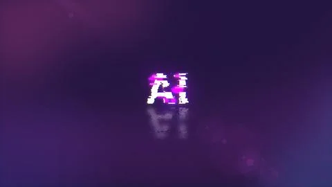 3D rendering AI text with screen effects of technological glitches Stock Illustration