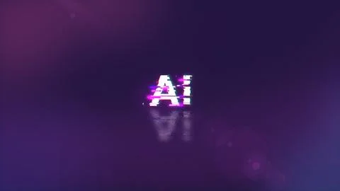 3D rendering AI text with screen effects of technological glitches Stock Illustration
