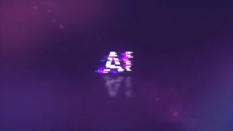 3D rendering AI text with screen effects of technological glitches Illustrazione stock