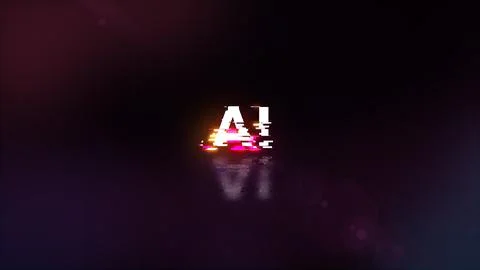 3D rendering AI text with screen effects of technological glitches Illustrazione stock