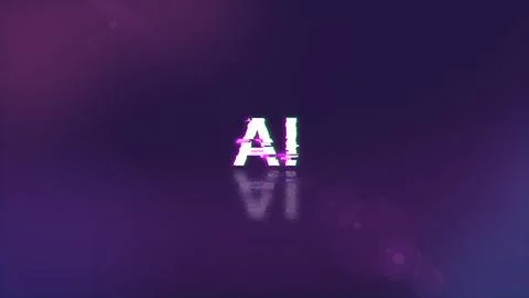 3D rendering AI text with screen effects of technological glitches Stock Illustration