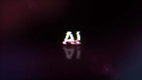 3D rendering AI text with screen effects of technological glitches Illustrazione stock