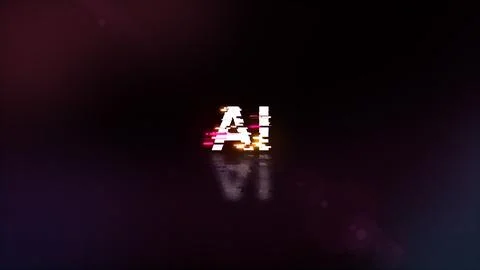 3D rendering AI text with screen effects of technological glitches Stock-Illustration