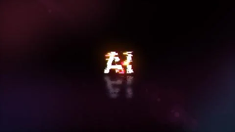 3D rendering AI text with screen effects of technological glitches Stock-Illustration