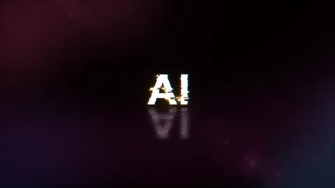 3D rendering AI text with screen effects of technological glitches Illustrazione stock