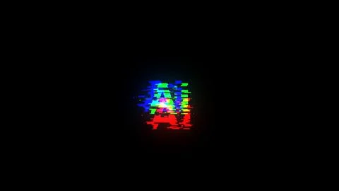 3D rendering AI text with screen effects of technological glitches Illustrazione stock