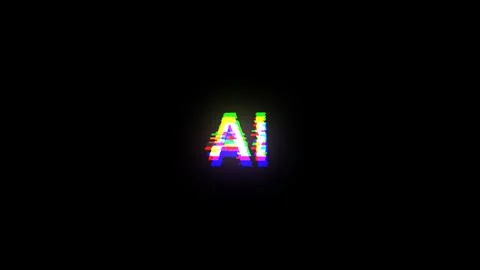 3D rendering AI text with screen effects of technological glitches Stock Illustration