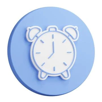 3D rendering of alarm clock circle plastic icon. Mechanical watch for measu.. Stock Illustration