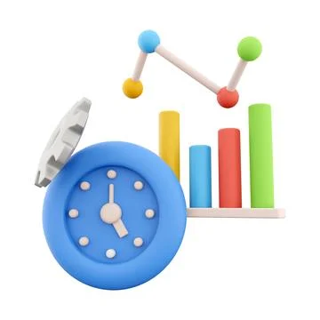 3d rendering alarm clock with gear growth bar graph icon. 3d render blue timer Stock Illustration