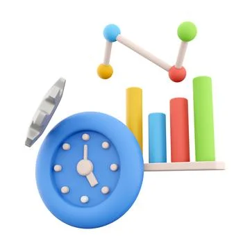 3d rendering alarm clock with gear growth bar graph icon. 3d render blue timer Stock Illustration
