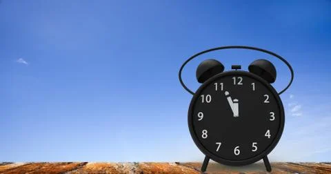 3d rendering of alarm clock with little minutes to twelve o'clock Illustrazione stock