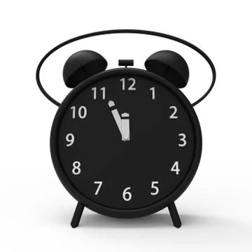 3d rendering of alarm clock with little minutes to twelve o'clock Illustrazione stock