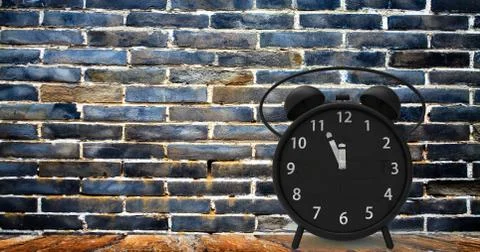 3d rendering of alarm clock with little minutes to twelve o'clock 스톡 일러스트