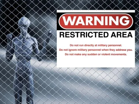 3D rendering of an alien creature captive behind a fence. Stock Illustration