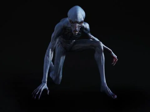 3D rendering of an alien creature crouching. Stock Illustration